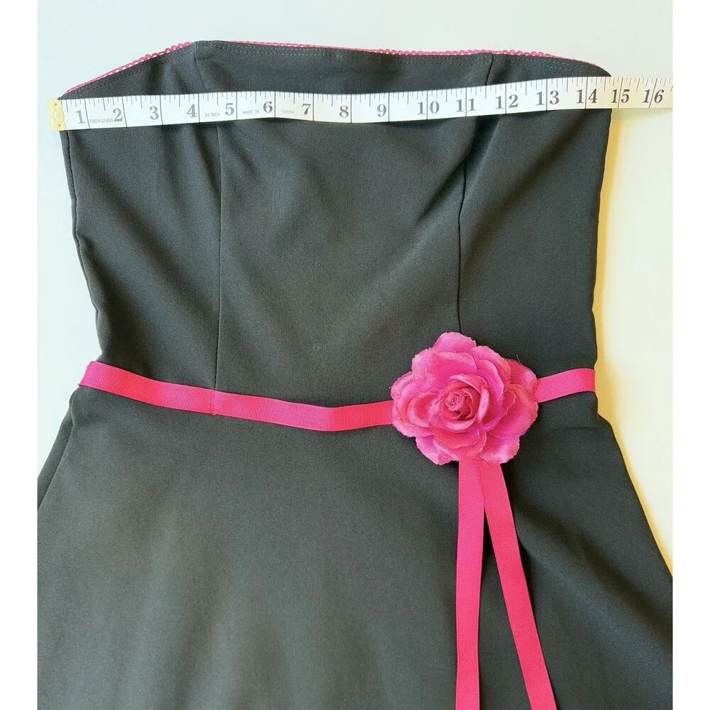 Vintage Rampage Strapless Dress Size 9 Pink Black Whimsi Goth A-Line 90s Y2K